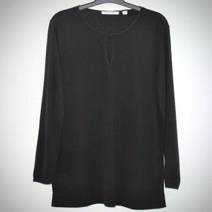 🔥 Trenery Black Knit Top S Lyocell Silk 3/4 Sleeves 60197502 Scoop Neck KeyHole